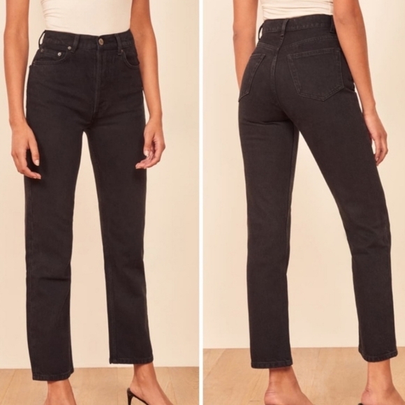 Reformation Denim - Reformation High Rise Slim Straight Leg Faded Black Organic Cotton Jeans 24
